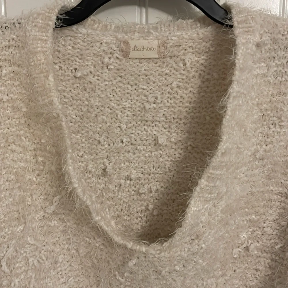 Altar'd State women’s L , off-white V-neck eyelash shag,‎ long sleeve sweater